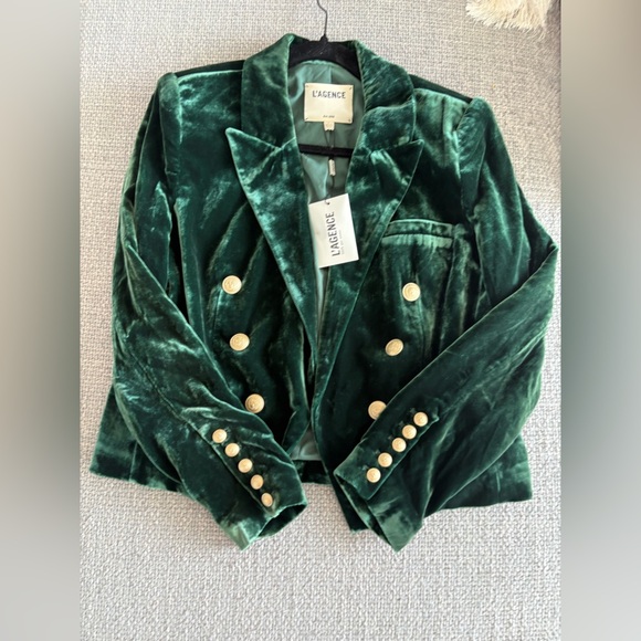 L’Agence Forest Green Brook Velvet Crop Blazer – Size 8 - Picture 16 of 16